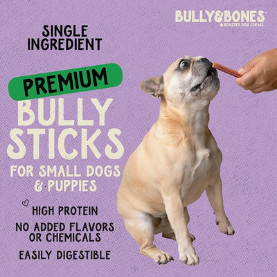 Bully & Bones 6 Inch Odor Free Bully Sticks (8 Ounces) for Small Dogs and Puppies. Healthy Single-Ingredient Beef chew Treats Crafted to Stimulate Your Dog’s Taste Buds. 6" Bully Sticks 8oz.