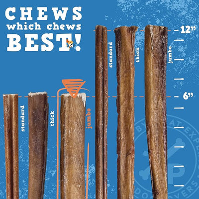 Jack&Pup 6 Inch Jumbo Bully Sticks for Dogs (12 Pack) Single Ingredient Dog Bully Sticks for Large Dogs and Aggressive Chewers