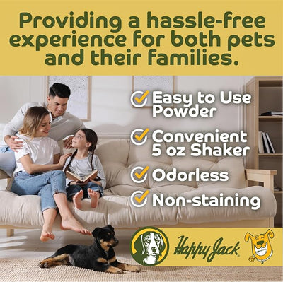 Happy Jack Flea and Tick Powder for Dogs & Puppies, Flea Powder for Flea Treatment & Control, Kills Pests, Ticks & Lice, Odorless & Non-Staining, Dust on Sleeping Quarters & Dogs (5 oz)