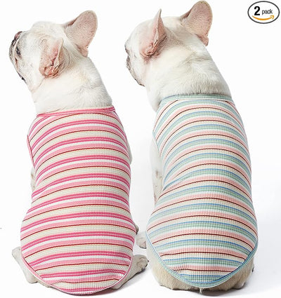 Dog Shirts Vest Cotton Striped T-Shirt, Sleeveless Stretchy Pet Clothes for Small Dogs, 2-Pack Soft Breathable Puppy Tank Top Cat Tee (XX-Large, Pink,Rose)