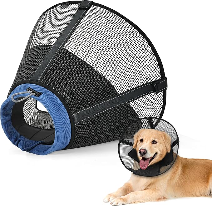 Dog Cone Collar to Stop Licking, Soft Mesh Recovery Collar After Surgery with Liner, Elizabeth Cone Alternative for Medium and Large Dogs, for Surgery, Spay, Neuter, Wound Care,L,Black