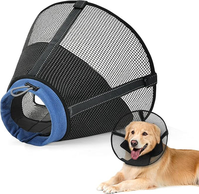 Dog Cone Collar to Stop Licking, Soft Mesh Recovery Collar After Surgery with Liner, Elizabeth Cone Alternative for Medium and Large Dogs, for Surgery, Spay, Neuter, Wound Care,M,Black