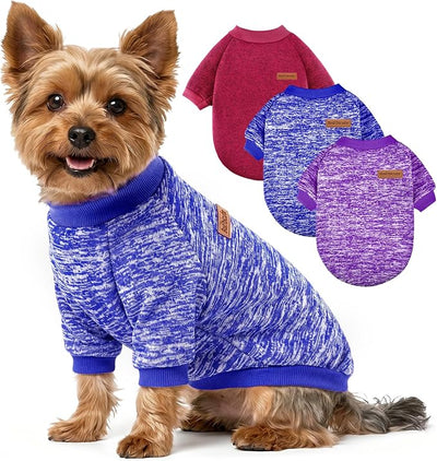 3 Pack Dog Sweaters for Small Dogs Girl Boy Winter Fleece Clothes Warm Soft Dog Sweatshirt Outfit for Dogs Cats Pet Apparel