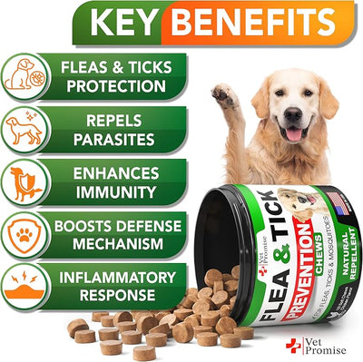 Flea and Tick Prevention for Dogs Chewables - All Natural Flea & Tick Control Chews - Oral Pills for Dogs Supplement - All Breeds and Ages - Made in USA - 120 Tablets