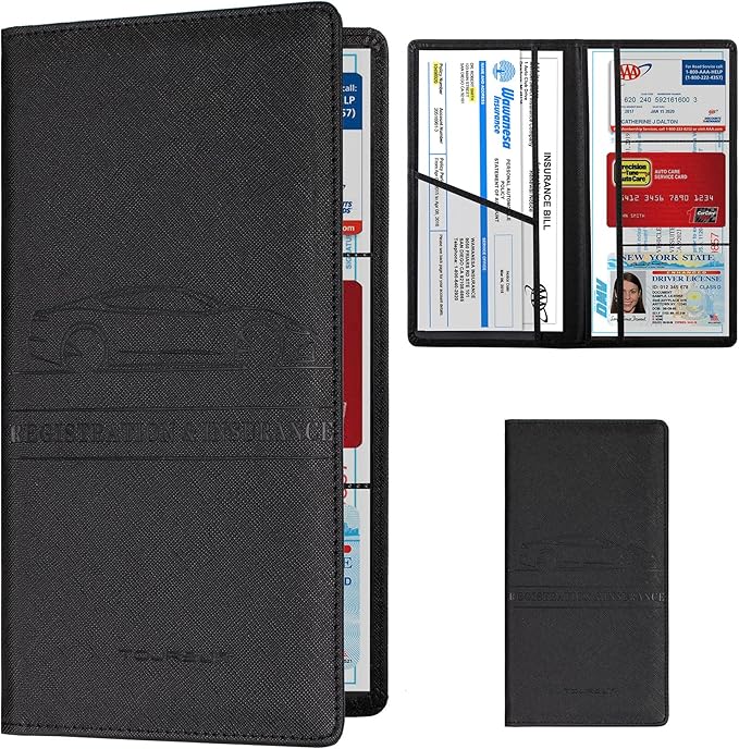 TOURSUIT Car Registration and Insurance Card Holder, Vehicle License Document Glove Box Compartment Organizer, Interior Car Accessories for Women Men (Cross Black)