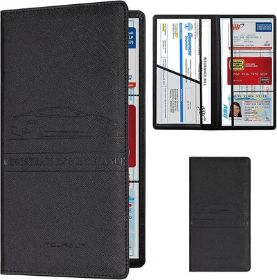 TOURSUIT Car Registration and Insurance Card Holder, Vehicle License Document Glove Box Compartment Organizer, Interior Car Accessories for Women Men (Cross Black)