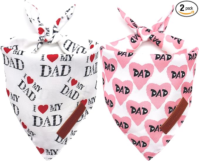 Realeaf Fathers Day Dog Bandanas 2 Pack, Reversible I Love My Dad Pet Scarf for Boy and Girl, Premium Durable Fabric, Bandana for Small Medium Large and Extra Large Dogs (Large)