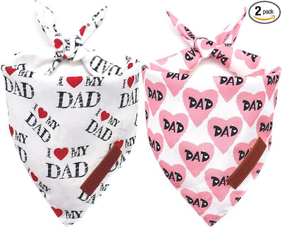 Realeaf Fathers Day Dog Bandanas 2 Pack, Reversible I Love My Dad Pet Scarf for Boy and Girl, Premium Durable Fabric, Bandana for Small Medium Large and Extra Large Dogs (Small)