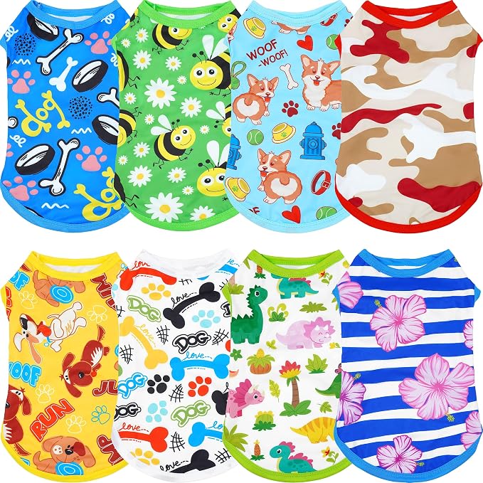 8PCS/Pack Dog Shirts Male for XS Small Dog Boy Sleeveless T Shirts Soft Stretchy Cats Doggie Puppy Tank Top Tee Vest