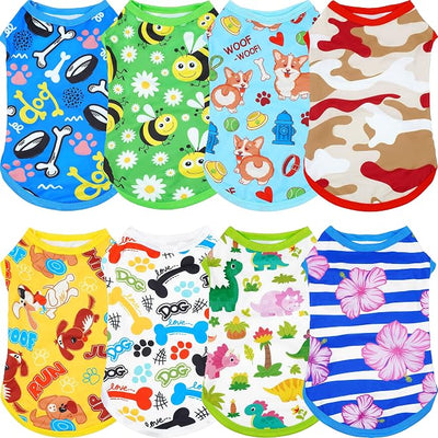 8PCS/Pack Dog Shirts Male for Small Dog Boy Sleeveless T Shirts Soft Stretchy Cats Doggie Puppy Tank Top Tee Vest
