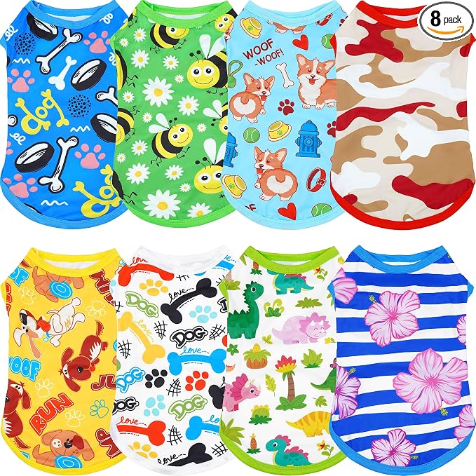 8PCS/Pack Dog Shirts Male for Large Dog Boy Sleeveless T Shirts Soft Stretchy Tank Top Tee Vest