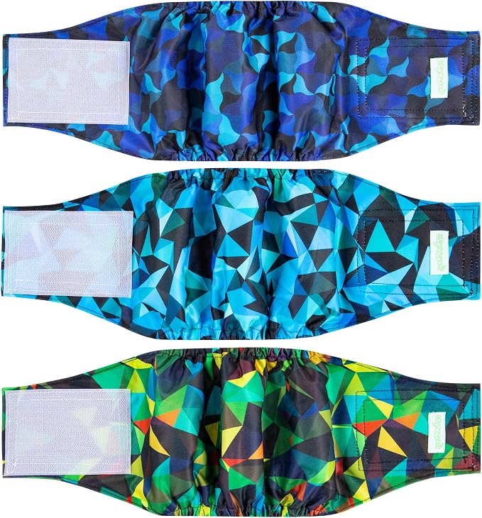 wegreeco Washable Male Dog Belly Band (Stylish Pattern)- Pack of 3 - Male Dog Belly Wrap, Dog Diapers Male (Abstract Geometrical Blue, Small)