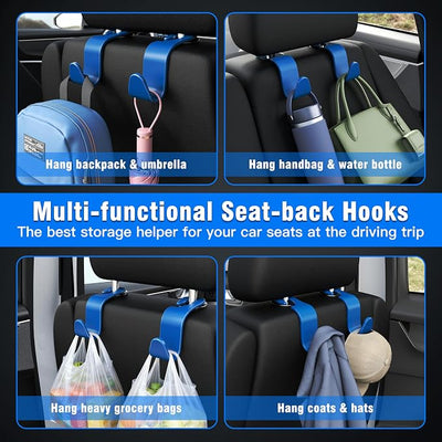 Amooca Car Seat Headrest Hook 4 Pack Hanger Universal Vehicle Car Storage Organizer for Handbag Purse Coat S Type Blue