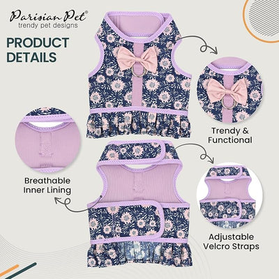Parisian Pet Floral Dog Harness Dress - Breathable No Pull Puppy Dress with Leash Ring - 100% Mesh Fabric Harnesses for Dogs - Soft Padded Step in Pet Vest - All Weather Dog Harness Medium Sized Dogs