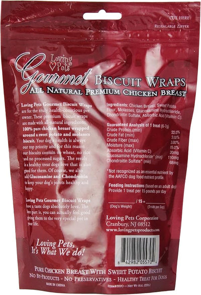 Loving Pets Gourmet All Natural Premium Chicken-Wrapped Sweet Potato Biscuit with Glucosamine and Chondroitin, Dog Treats, 8oz