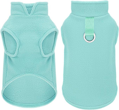 Sleeveless Pullover Fleece Vest for Small Dogs: Cozy Polyester Dog Jacket, Tank Top Sweater with Leash Ring and Armholes, Crisp, Warm, and Easy-to-Wear Design for Everyday Comfort Turquoise L