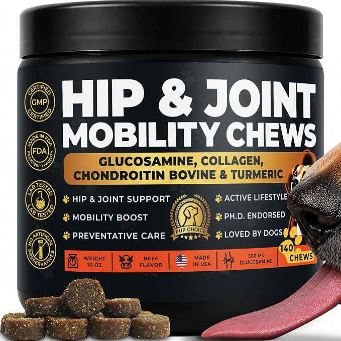 Advanced Hip & Joint Support for Dogs – Move, Run & Play Again | Glucosamine, Collagen, Chondroitin, MSM & Turmeric for Senior & Large-Breed Mobility – Made in USA