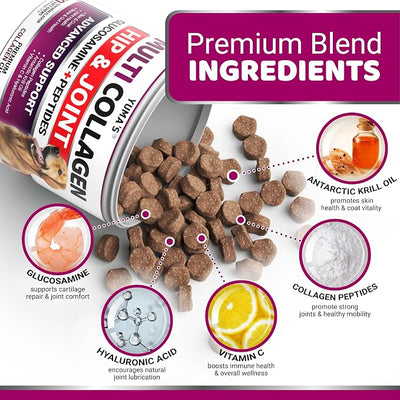 YUMA'S Advanced Collagen for Dogs - 170 Chews - Hip and Joint Supplement - Multi-Collagen Peptides - Skin & Coat Health, Cartilage & Mobility Support - Glucosamine, Vitamin C, Hyaluronic Acid