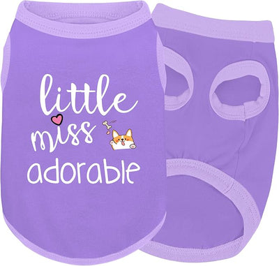 Cotton Dog Shirt with 'Little Miss Adorable' Corgi Head Print, Soft & Breathable Pet Apparel for Small, Medium, and Large Dogs, All-Season Sleeveless Vest, Cute and Comfortable Dog Outfit.Purple XL