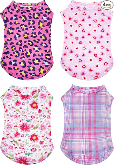 PET SHOW 4 Pack Paw Bone Printed Dog Clothes Shirts Soft Vest Lightweight Sleeveless Cats Doggies T-Shirts Puppies Tank Top Tee for Small Medium Dogs White Black Pink Blue (X-Large, Pink for Girls)