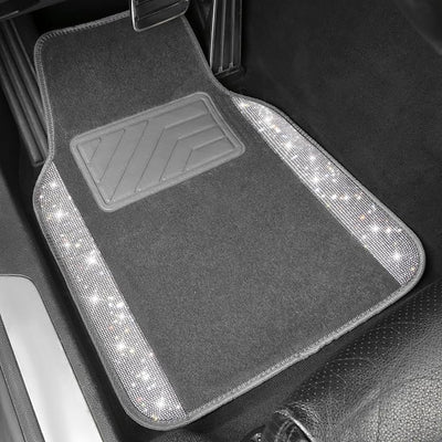 CAR PASS Bling Diamond Car Mats Shining Carpet Crystal Rhinestones Sparkly Glitter Floor Mats with Anti-Slip PVC Heel Pad Universal Fit for Automotive SUV, Sedan, Car, Van, 4pcs for Girl Women, Gray