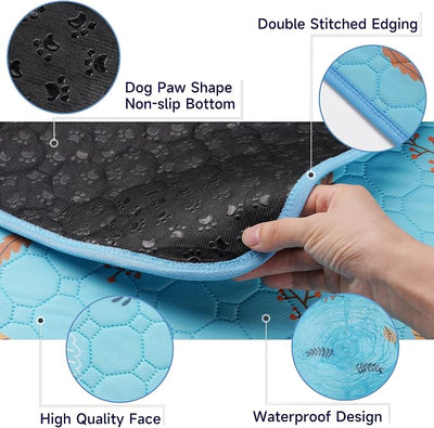 Sunheir Washable Pee Pads for Small Pet 5-Pack, Reusable Pet Training Pads Absorbent & Leak-Free, Waterproof Pee Pads for Dog Cat Rabbit Guinea Pig Hamster, Whelping Pad (Leaves - Sky Blue, 12x12)