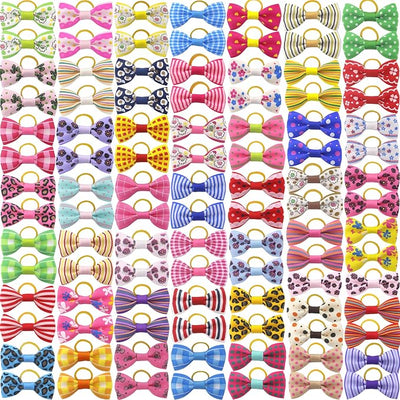 QingHan Puppy Dog Hair Bows: 2 inches with Rubber Bands Small Pet Grooming Girl Doggy Accessories 100pcs (50 Pairs)
