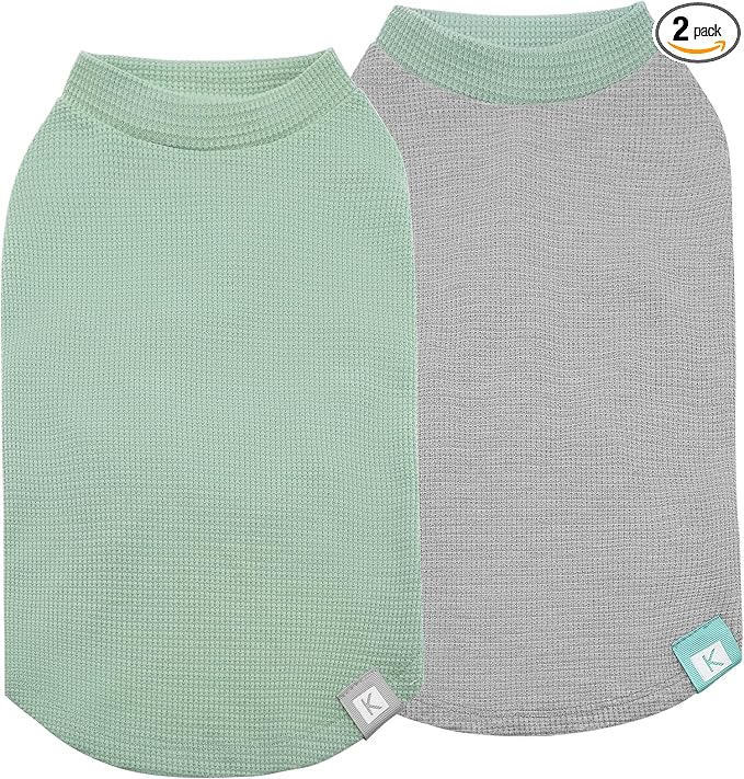 KYEESE 2Pack Waffle Dog Shirts, Lightweight Sleeveless Dog T Shirts for Small Dogs Boy Girl, Breathable Pet Vest Comfortable Tank Top Soft Dogs Clothes for Daily Wear, Green+Grey, M