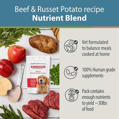 JustFoodForDogs DIY Homemade Beef Dog Food Nutrient Blend and Omega Oil Bundle, Eco-Friendly Algae Oil, Omega-3 Fatty Acids