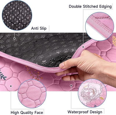 Sunheir Washable Pee Pads for Dogs 2-Pack Reusable Puppy Pads Pet Training Pads, Waterproof Dog Pee Pads for Crate, Whelping Pad, Non-Slip Protects Against Urine Leakage (Leaves - Pink, 18x24)