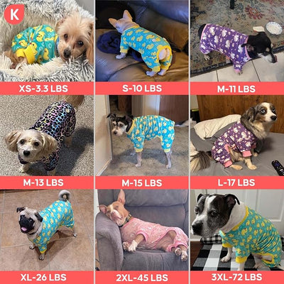 KYEESE Dog Pajamas Soft Dogs Clothes Pet Coat Velvet Dog Pajamas Small Sized Dogs Comfy Doggie Jammies Onesie Stretchy Doggie Pjs Pet Costume with Yellow Ducks Pattern, Small
