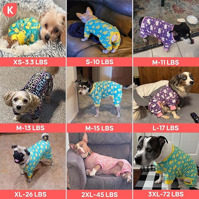 KYEESE Dog Pajamas Velvet Dog Pajamas Small Sized Dogs Soft Dogs Clothes Pjs with Yellow Ducks Pattern Stretchy Pet Jammies Coat Comfy Pet Onesie Costume, X-Large