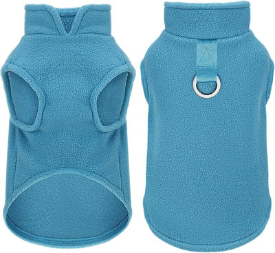 Sleeveless Pullover Fleece Vest for Small Dogs: Cozy Polyester Dog Jacket, Tank Top Sweater with Leash Ring and Armholes, Crisp, Warm, and Easy-to-Wear Design for Everyday Comfort Lake Blue XS