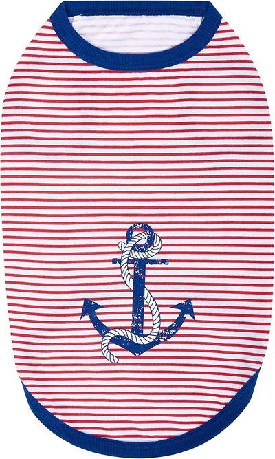Blueberry Pet Soft & Comfy Summer Vacation Beach Cotton Dog T-Shirts, 2 Pack, Sunshine Sea Lover Striped Shirts Tank Top Clothes, Back Length 10", for Small Dogs