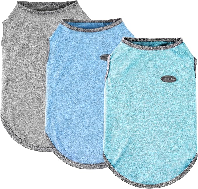 3 Pack Lightweight Sun Protection Dog Shirt Breathable Sleeveless Dog T Shirts Extra Soft Top Tank Dog Clothes for Outdoor Activities (Dark Gray + Sky Blue + Lake Blue, X-Large)