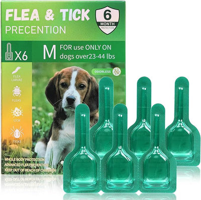 Flea and Tick Prevention for Small Medium Dogs, Waterproof Topical Dog Flea and Tick Fast-Acting at Home, 6 Doses Control for Dogs 5-43 lbs