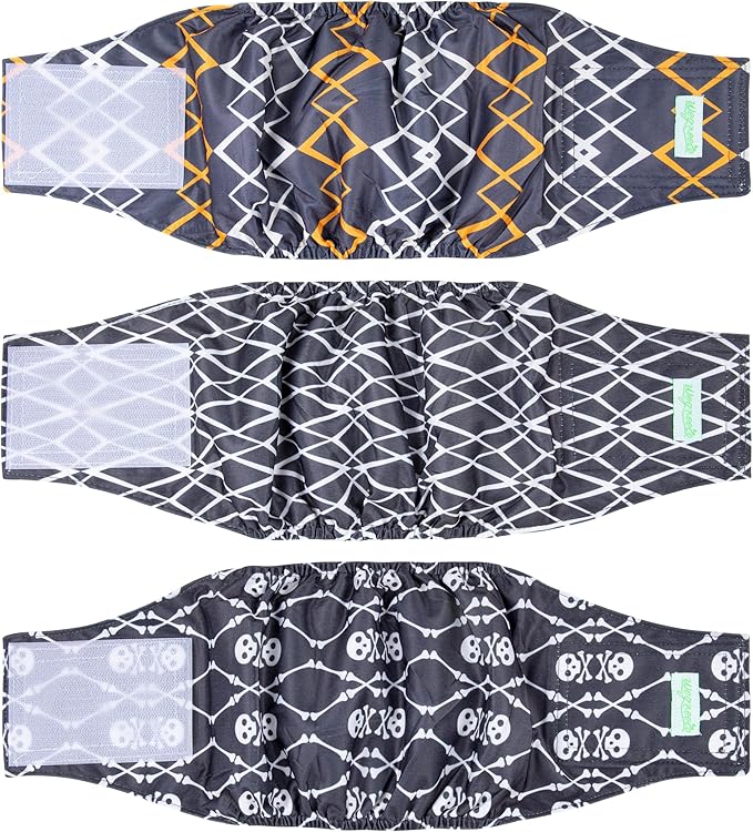 wegreeco Washable Male Dog Belly Band (Stylish Pattern)- Pack of 3 - Washable Male Dog Belly Wrap, Dog Diapers Male (Black Geometric, X-Small)