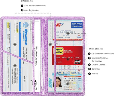 TOURSUIT Car Registration and Insurance Card Holder, Vehicle License Document Glove Box Compartment Organizer, Interior Car Accessories for Women Men (Glitter Purple)