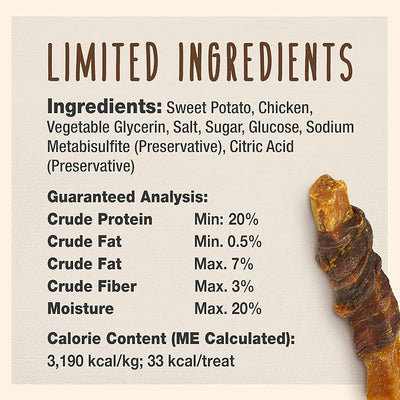 Cadet Gourmet Sweet Potato & Chicken Dog Treats Wraps - Healthy & Natural Chicken & Sweet Potato Dog Training Treats for Small & Large Breeds - Inspected & Tested in USA (14 oz.)