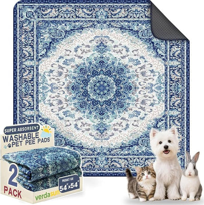 Washable Pee Pads for Dogs, Reusable Puppy Potty Training Pads, Ultra-Absorbent Thick Waterproof Leak-Proof Non-Slip Pads & Mat for Crate, Playpen, Floor, Whelping & Housebreaking , 2 Pack 54"x54"