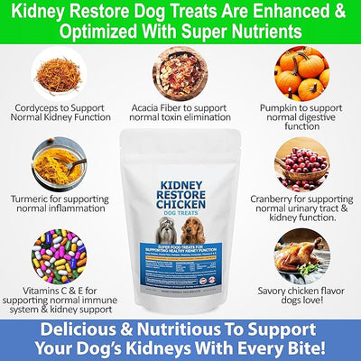 Kidney Restore Chicken Dog Treats for Kidney Support + Kidney Shield Dog and Cat Kidney Support Cats & Dogs Unflavored for Supporting Normal Kidney Function