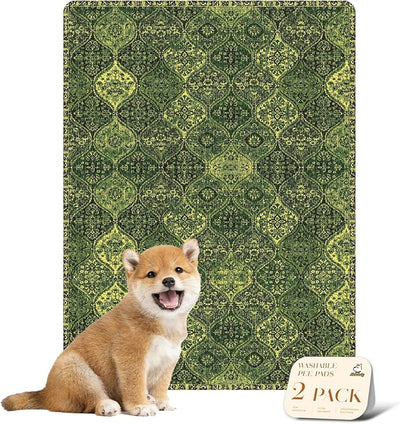 nunubaby Washable Pee Pads for Dogs, Stylish, Non-Slip and Leak-Proof Pee Pads. Reusable Potty Pads for Dogs for Crates and Floors.(Green/Multi,18" x24" )