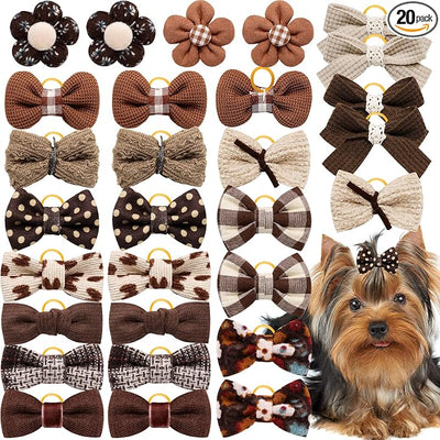 20pc Brown Small Dog Hair Bows - Mix Holiday Dog Hair Bows for Yorkie Puppies, Top Knot for Daily Use