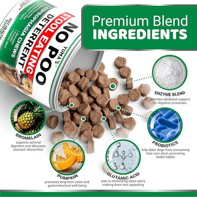 YUMA'S No Poo Chews for Dogs - 170 Treats - Coprophagia & Stool Eating Deterrent for Dogs - Stop Eating Poop for Canine - Probiotics & Digestive Enzymes Supplement - Gut Health - Made in USA