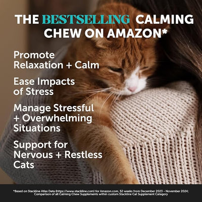 Cat Calming Treats for Anxiety Relief - Dual Texture Crunchy Creamy Calming Chews for Cats - Feline Stress Relief Behavior Support for Travel, Vet Visits, Grooming, Separation Anxiety (90-Day Supply)