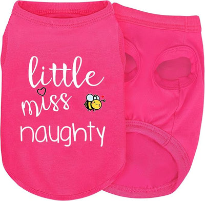 Pink Cotton Dog Shirt with 'Little Miss Naughty' Bee Print, Soft & Breathable Pet Apparel for Small to Large Dogs, All-Season Sleeveless Vest, Cute and Comfortable Dog Outfit.Pink 3XL