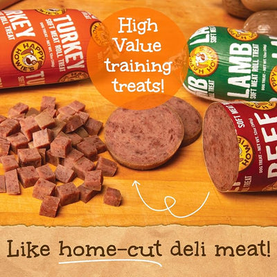 Happy Howie's Soft Meat Roll Treat - Dog Food Rolls, High Protein, Natural Ingredients, for All Dogs, Made in USA - Beef, Turkey 12 Oz (Pack of 2)