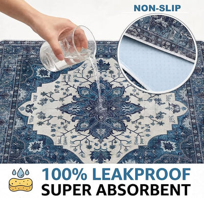 Washable Pee Pads for Dogs,Great Urine Absorbent Reusable Puppy Training Pads,Waterproof,Leak-Proof & Non-Slip Potty Pads for Whelping,Crate,Playpen,Bed.(Dark Navy Floral,18"x24")