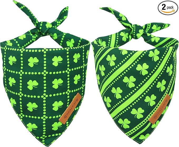 Realeaf St. Patrick's Day Dog Bandanas 2 Pack, Reversible Green Shamrock Pet Scarf for Boy and Girl, Premium Durable Fabric, Holiday Bandana for Large and Extra Large Dogs (X-Large)