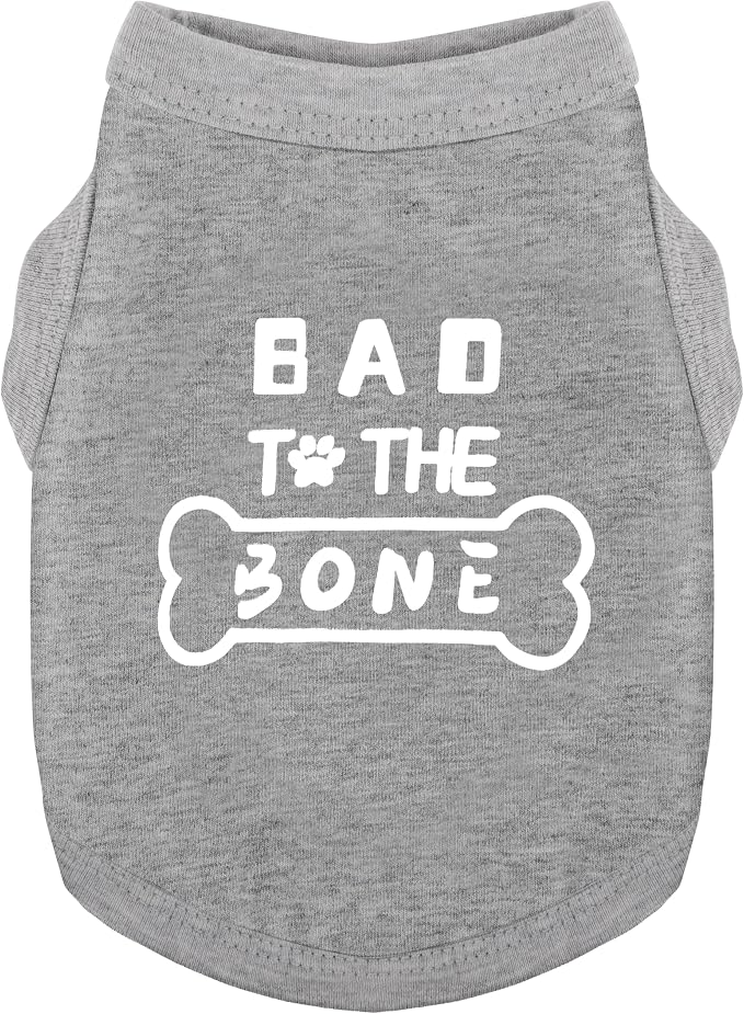 Discover Cozy Cotton Canine Wear: Soft, Lightweight, and Breathable Dog Shirt Vest with Eye-Catching Graphics(Bad to The Bone), Keeping Your Furry Friend Warm and Comfy! Grey 4XL